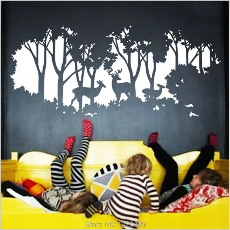 Deer In Forest Wall Sticker Fairy Style Animals Wallpaper Stickers Children Room Home Furnishing