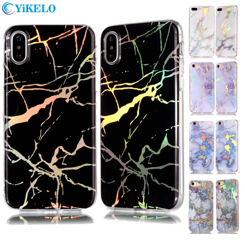 

YiKELO Black Holo Chrome Marble Stone Image Case for iPhone 5s 5 SE 6 6s 7 8 Plus X 10 Cover Fashion Electroplating Phone Coque