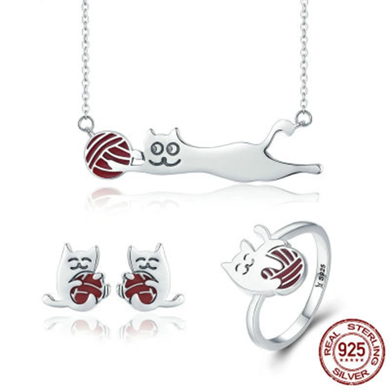 Qevila Jewelry Necklaces Authentic 100% 925 Sterling Silver Little Naughty Cute Cat Long Pendant Necklace for Women  S925 Chains (8)