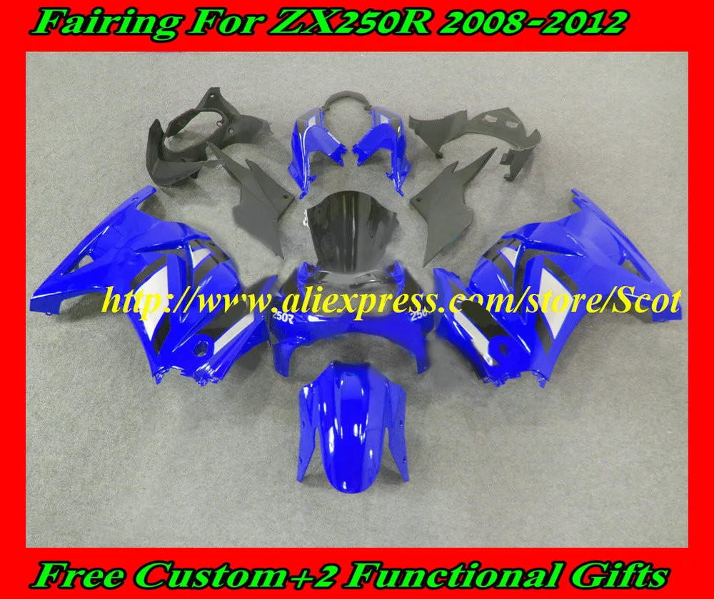 Известные сине-черный, сверкающий комплект для ухода за кожей KAWASAKI Ninja ZX250R 08 09 10 11 12 ZX 250R 2008 2012 EX250 08-12 2008-2012