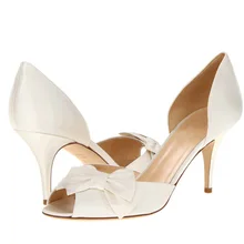 Spring Nightclub Peep Toe Shoes High Heels White Bowtie Wedding Dress Shoes 3 Inches heel shoes for Bride Bridesmaid Shoes