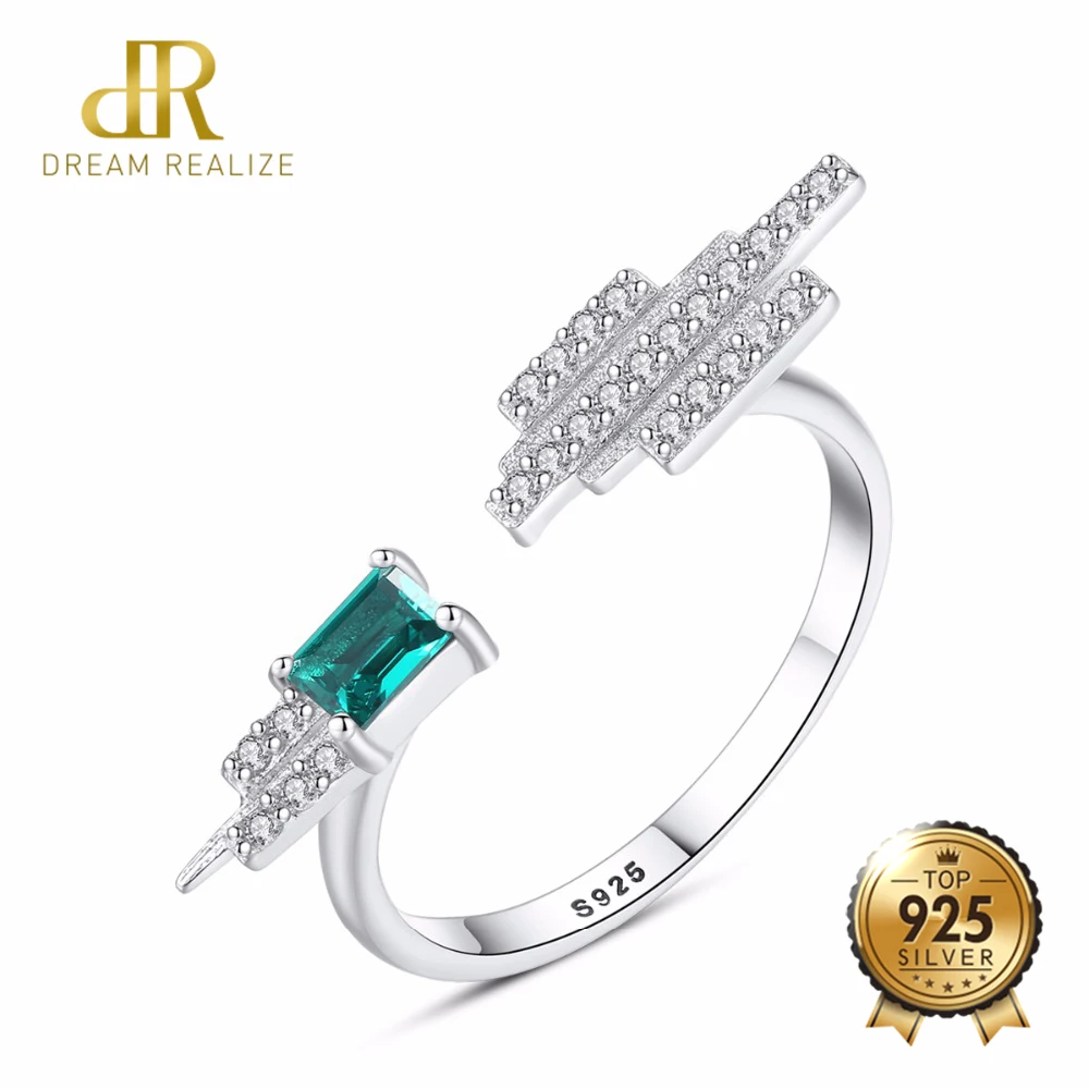 DR Fashion винтажное зеленое нано Изумрудное кольцо настоящее Твердое Серебро 925