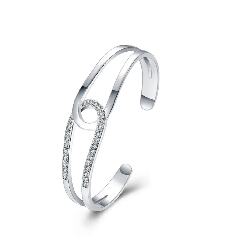

B180 Top Quality Silver Plated & Stamped 925 jewelry loverly cross with crystal line open bangle cuff bracelet women