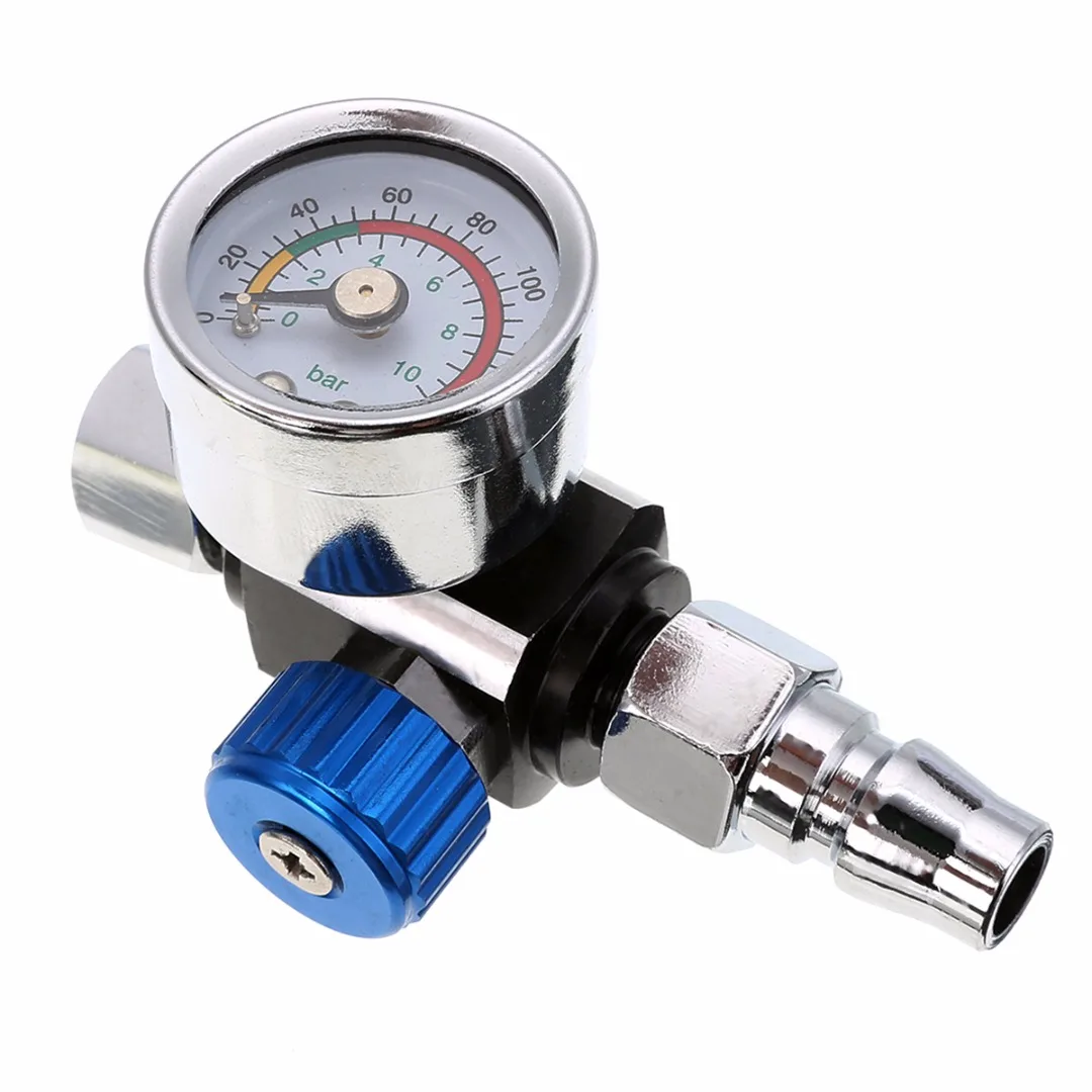 

1/4 inch Mini Metal Air Regulator Valve Tool Measure Tail Pressure Gauge with Threaded Nozzle For Spray Tools
