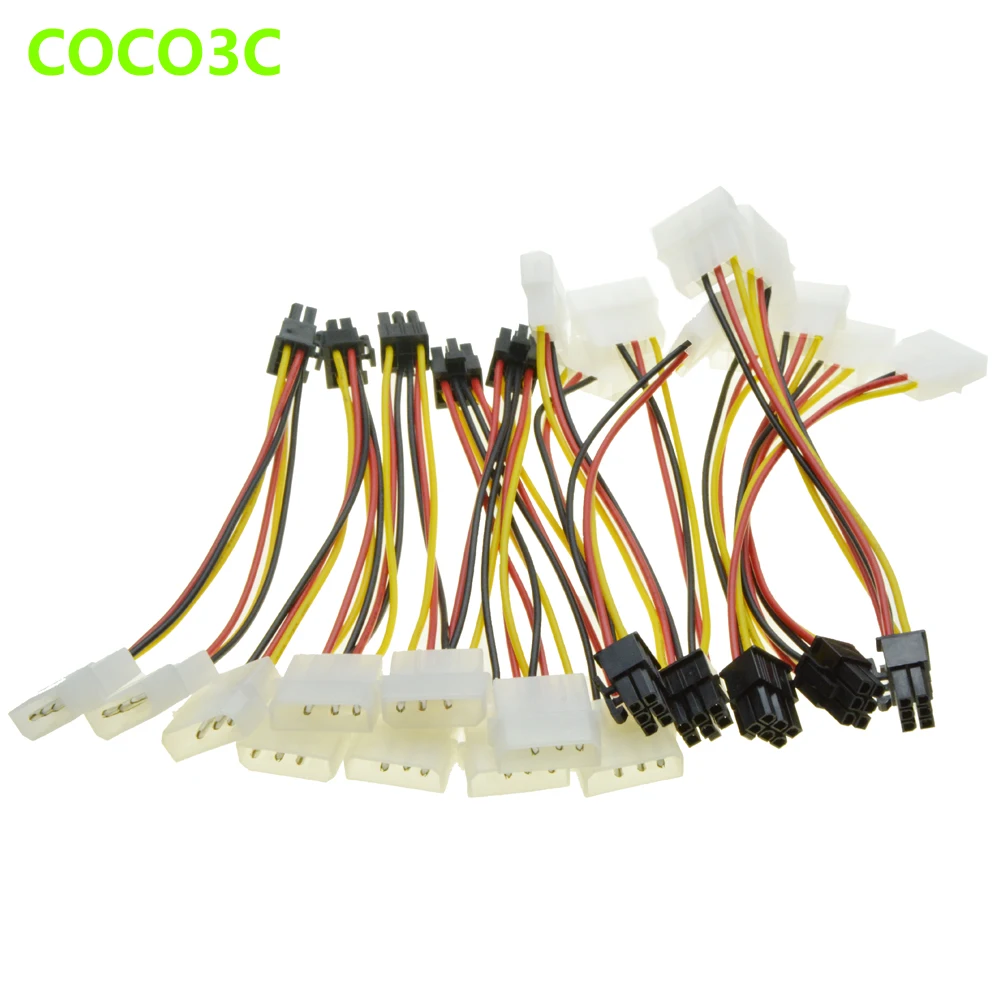 6Pin Male 1 to 2 Molex IDE Male Power Supply Cable PCIe Graphics Card