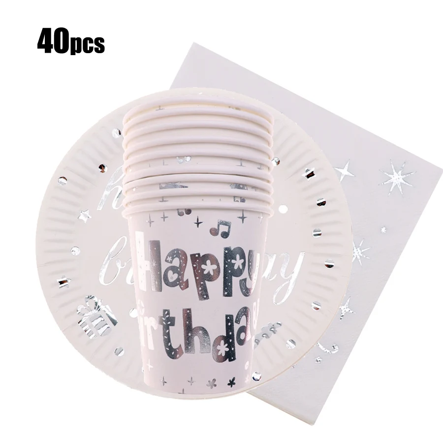 

40pcs/lot disposable sets sliver foil music happy birthday Christmas paper plates cups nipkin back to school party supplier