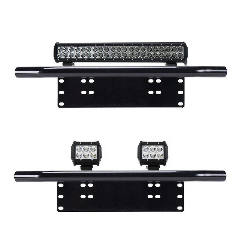 Black Car Bull Bar Front Bumper License Plate Mount Bracket Working Light Holder