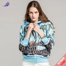 Новые уличные модные куртки женские осенние пляжный костюм с длинным рукавом кокосовое дерево печатные пальто на молнии с капюшоном пальто Новые