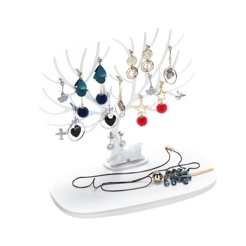 Hot Jewelry Organizer Necklace Earring Deer Stand Display Holder Show Rack Display Necklace Organizer White Jewellery Holder