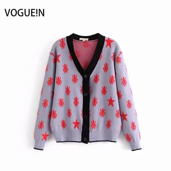 

New Womens V-Neck Insect Pattern Long Sleeve Sweater Coat Cardigan