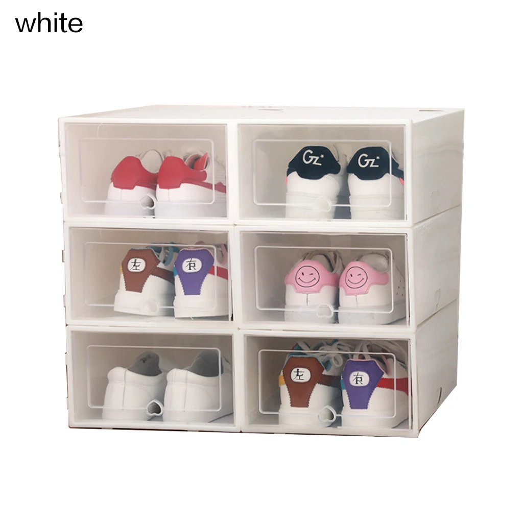 6 шт./компл. штабелируемые коробки для хранения обуви утолщенные флип обувь прозрачный ящик чехол Пластиковые обувные коробки органайзер для хранения J05 - Цвет: Белый