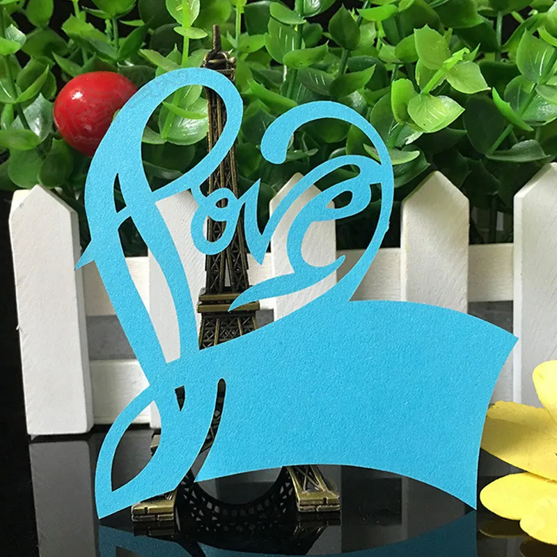 10 Colos 50pcs Love Shaped Laser Cut Table Mark Wine Glass Name Place Cards Wedding Birthday Baby Shower Party Favor Supplies (3)