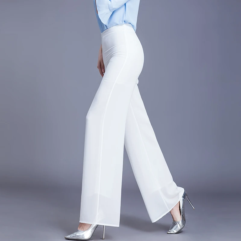 

High Quality Womens Wide Leg Dress Pants Plus Size Office Ladies Wide Legged Skirt Trouser Double Layer Long Pant Side Open