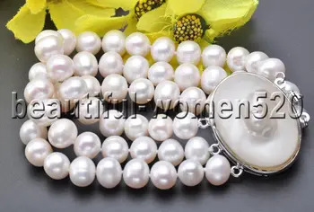 

Z7587 3Strands 10mm White Round Freshwater Cultured Pearl Bracelet 8inch