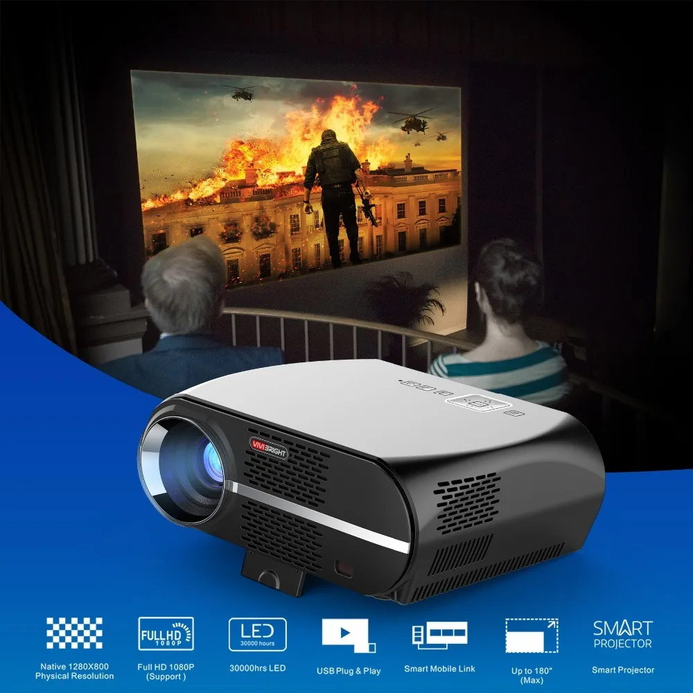 VIVIBRIGHT светодиодный проектор GP100. Разрешение 1280x800 3500 люмен поддержка 1080 P для