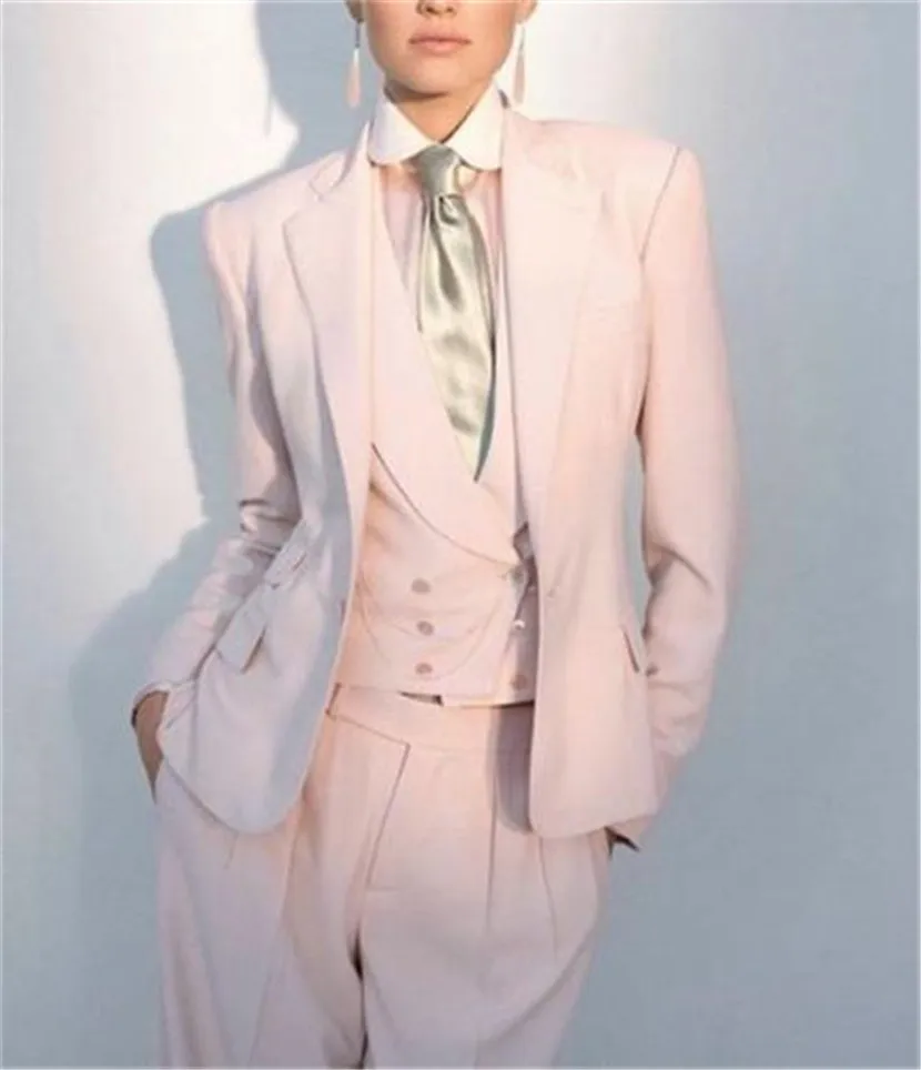 

Custom Made Pink Women's Suits Ladies Business Office Tuxedos Formal Work Wear Jacket+Vest+Pants