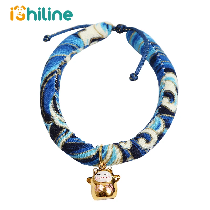 

Japanese Ukiyoe Style Small Dog Cat Collar with Cute Cat Bells Charm Adjustable Pet Necklace Collar for Cat Dog Pet Supplies