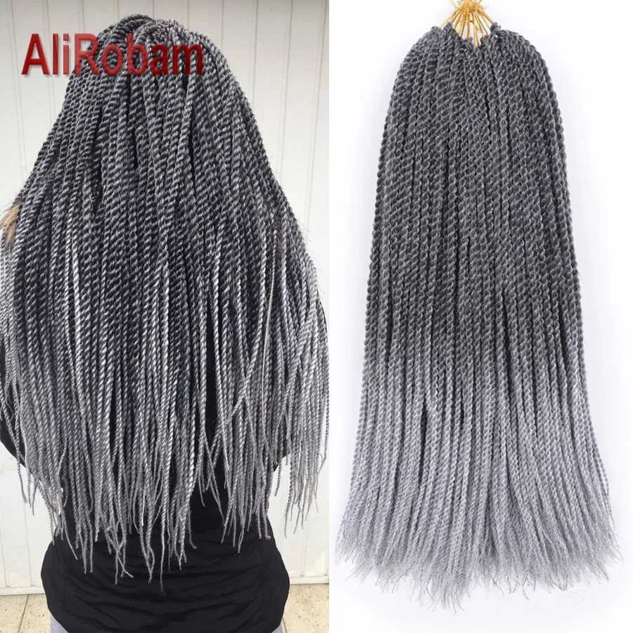 AliRobam Crochet Twist Braids Ombre gray Synthetic Senegalese Twist Pure/Mix Burgundy Brown Braiding Hair Extensions 30Roots/Pc