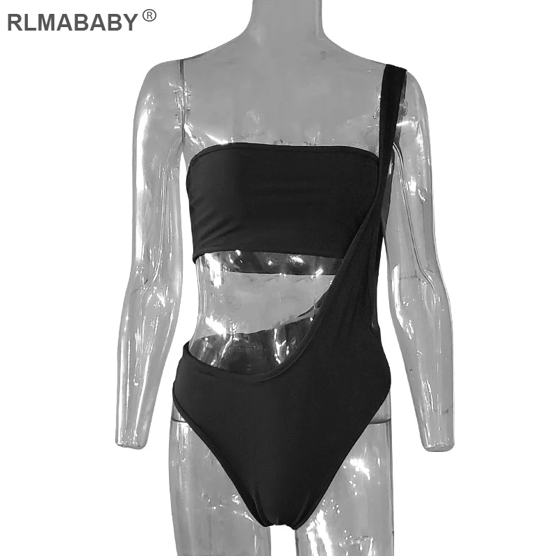 RLMABABY/комплект из двух предметов, купальник, волнующий комплект из топа и трусиков, черный летний Боди с одним плечом, повседневный пляжный комбинезон для вечеринки, боди