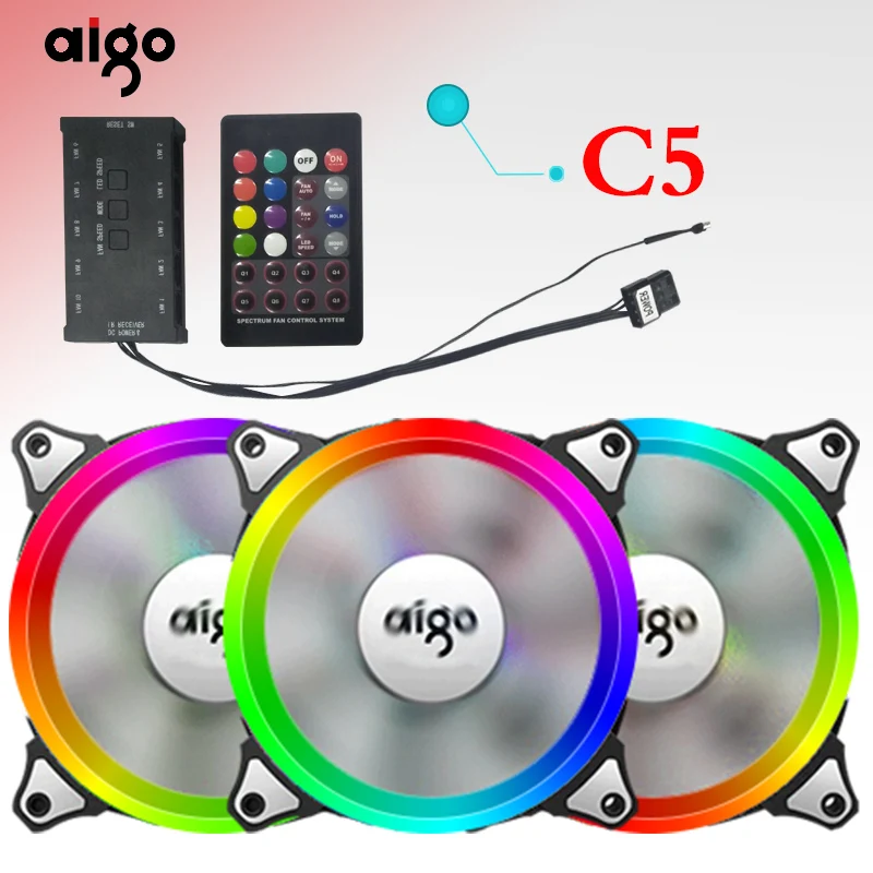 Aigo C5 PC حالة مروحة 12 V Led قابل للتعديل تبريد RGB مروحة مع IR عن بعد التحكم الصامت 120 مللي متر وحدة المعالجة المركزية برودة PC ألعاب مروحة
