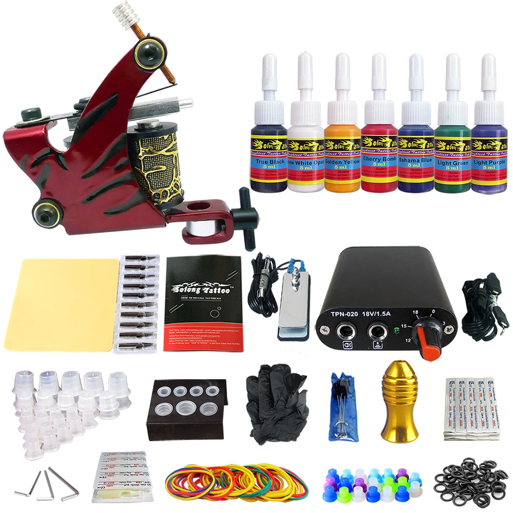 

Tattoo Complete1 Pro Machine Tattoo Kit Power Supply 7 color ink set TK105-75