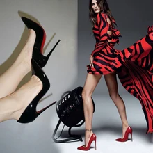 High-heeled shoes female leather pumps sexy thin heels pointed toe ultra high heels party shoes shallow mouth nude color 12 cm