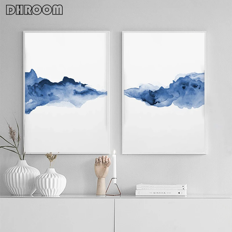 

Modern Blue Abstract Poster Prints on Canvas Minimalist Wall Art Decoration Painting Wall Pictures for Living Room Home Decor