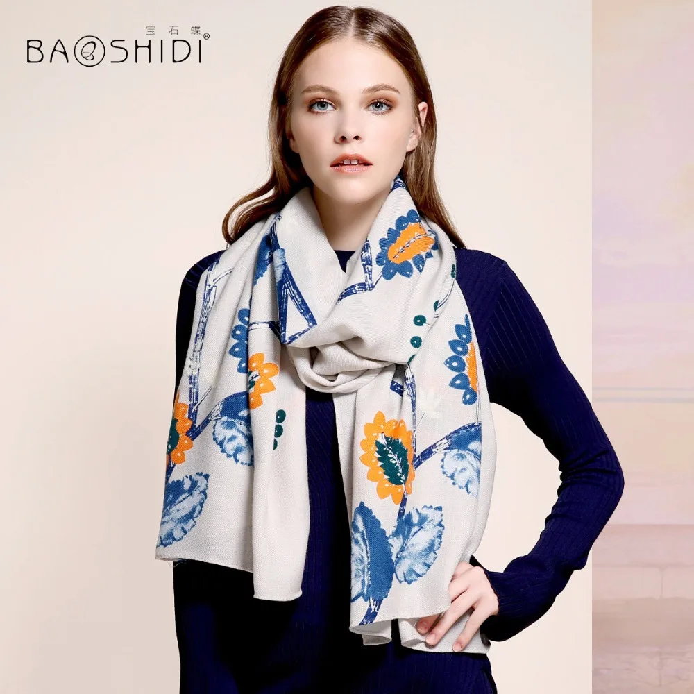 [BAOSHIDI] шерстяной зимний шарф, шарфы роскошного бренда, зимний женский шарф, безграничная Цветочная шаль, цветочный принт, теплый женский шарф