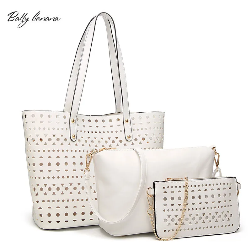 

BATTY BANANA Casual Tote Bags Hollow Out Designer Bags Famous Brand 2018 Top-Handle Shopper Bag For Women Leather Handbag Set
