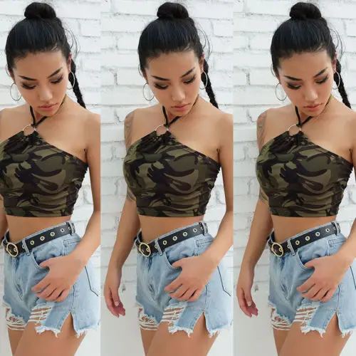 Новый сексуальный Camo Camis женский жилет с лямкой на шее без рукавов майка