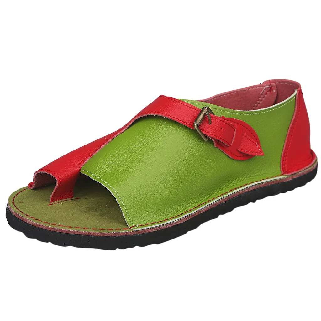 SAGACE/Женская обувь в римском стиле; мягкие удобные сандалии на плоской подошве для отдыха; повседневная женская обувь на плоской подошве с пряжкой; Прямая поставка; большие размеры 35-43 - Цвет: Red