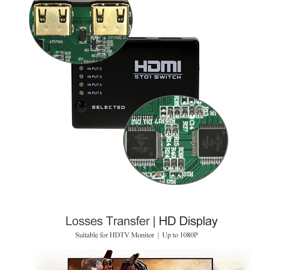 HDMI сплиттер 5 портов HDMI переключатель 1080P 5 вход 1 выход адаптер для xbox 360 PS3 PS4 HDTV HDMI селектор HDMI удлинитель