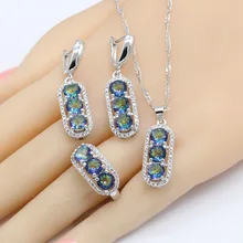 5 цветов кубического циркония набор украшений из серебра 925-й пробы для женщин Свадебное ожерелье Кулон Кольцо Серьги, подарочная коробка