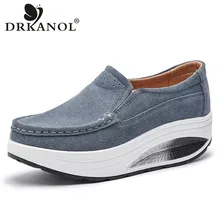 DRKANOL/Новинка; сезон весна-осень; женская обувь на плоской платформе; Повседневная дышащая обувь из коровьей замши; женская обувь без застежки с круглым носком