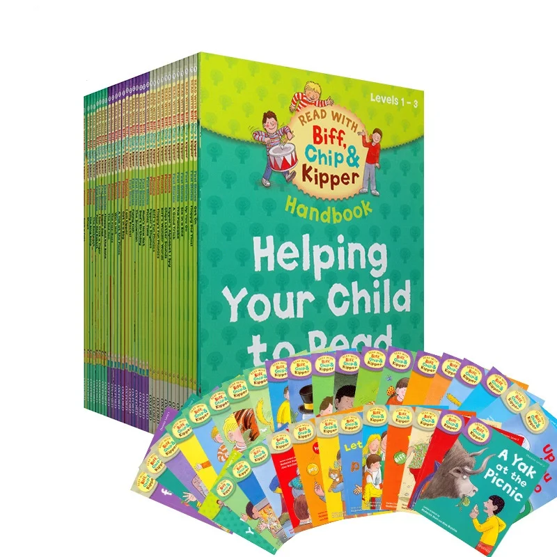 1 juego 33 libros 1-3 niveles Oxford lectura árbol Biff, Chip y Kipper libro de mano ayudar al niño a leer fonética inglés historia libro de imágenes