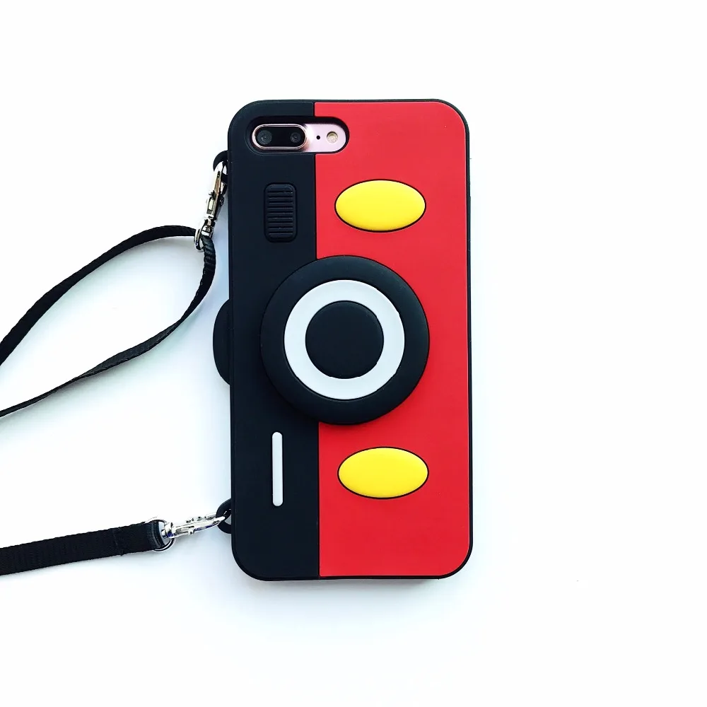 

Retro Fashion 3D Camera soft silicone phone case For iphone XS MAX XR 8 7 plus 6 6s plus X with strap back Cover