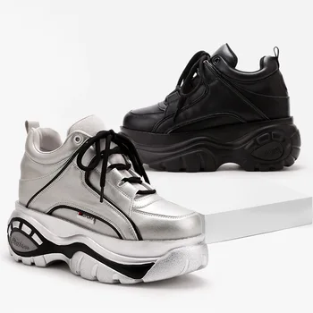

SWYIVY Women's Platform Sneakers 2019 Spring New Female Casual Shoes Thick High Heel Chunky Sneakers White Shoes Woman Leisure
