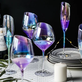 

Europe Rainbow Ion-plated Crystal Glass Wine Cup Beveled wine glass champagne glasses goblet home wedding decoration drinkware