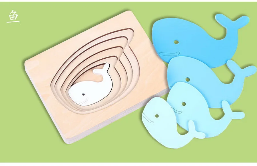 Best DHL 100set Kids Wooden Animal Carton 3D Puzzle Multilayer Jigsaw Puzzles Baby Toys Child Early Educational Aids 3