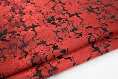 CF162 1 ярд фиолетовый черный цветочный китайский Ципао шелковая ткань китайский стиль парча жаккардовая ткань для женщин платье Ткань для шитья - Цвет: 1 black red