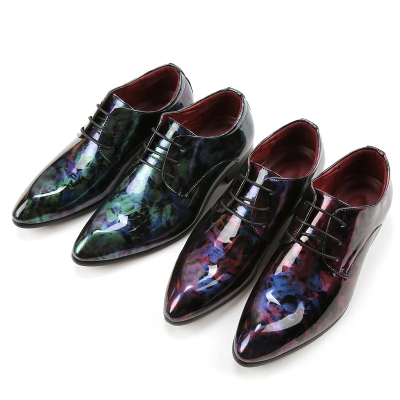 fashion camouflage men patent leather shoes mixed colors italian dress male footwear print flower wedding oxford shoes for men (8)