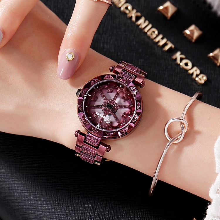 Новые модные мужские и женские часы, наручные часы из нержавеющей стали, женские блестящие вращающиеся нарядные часы с большим бриллиантовым камнем, наручные часы