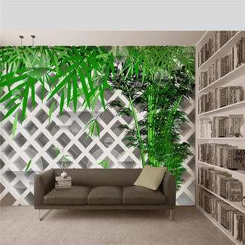 

beibehang Customize any size mural wallpaper green green bamboo grid background 3D television backdrop wall painting wallpaper