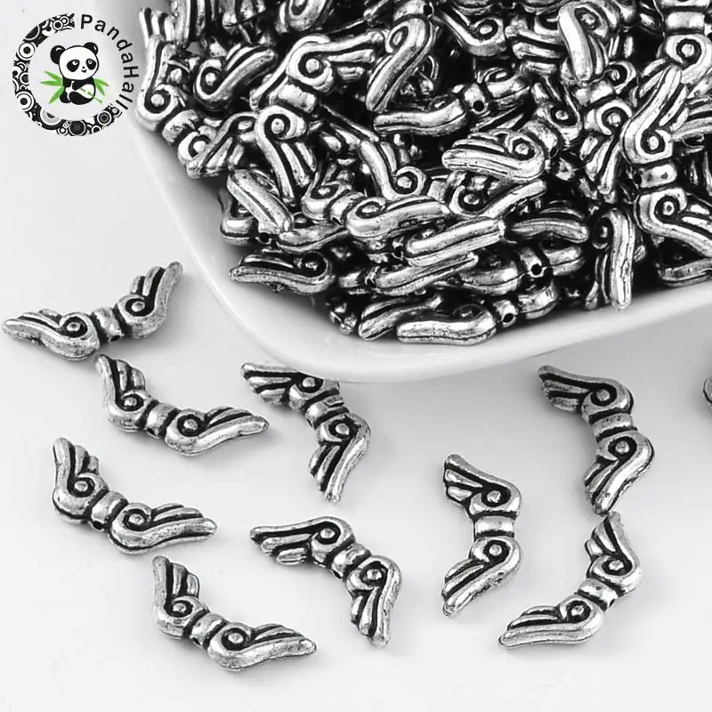 

100pcs Antique Silver Acrylic Beads, Wing, about 21mm long, 9mm wide, 3mm thick, hole: 1mm