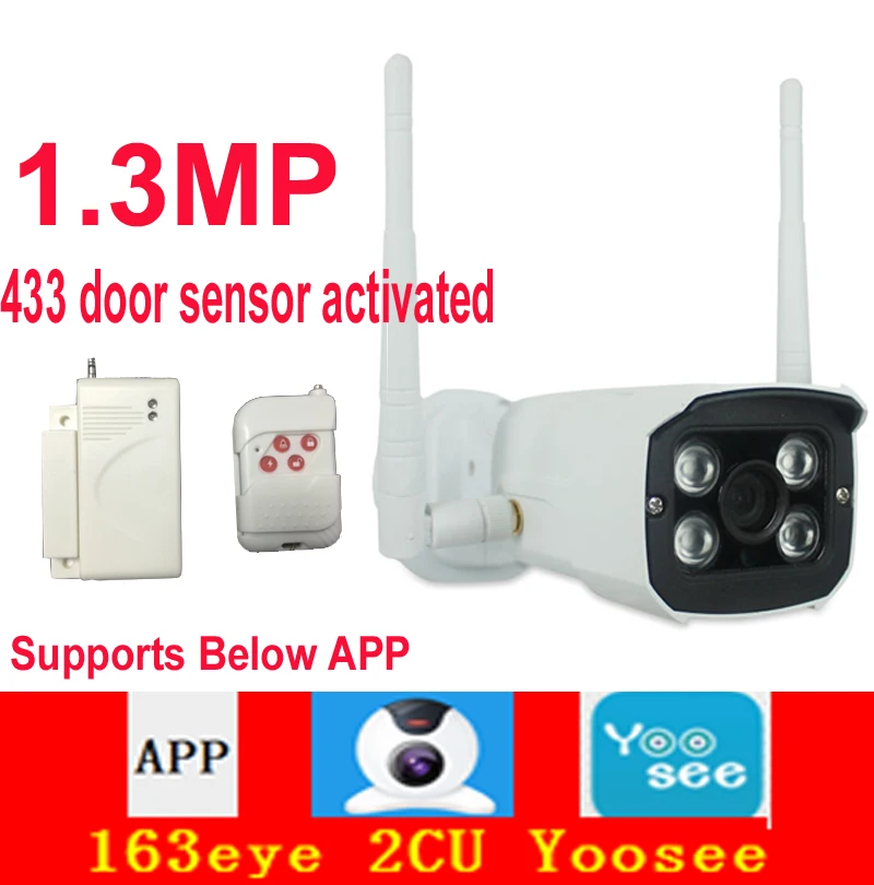 X8200 433mhz door sensor activated IP camera outdoor CAM waterproof P2P camera 1.3MP motion