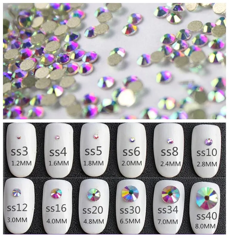 Кристальный AB/Прозрачный 3D дизайн ногтей ss2 ss3 ss4 ss5 ss6 ss8 ss10 ss12 ss16 ss20 ss30 ss34