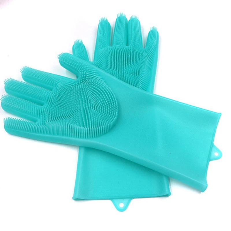 

A Pair Magic Silicone Cleaning Gloves Dusting Dishwashing Kitchen Helper Multi-function Scrubber Rubber Clean For Bed Bathroom