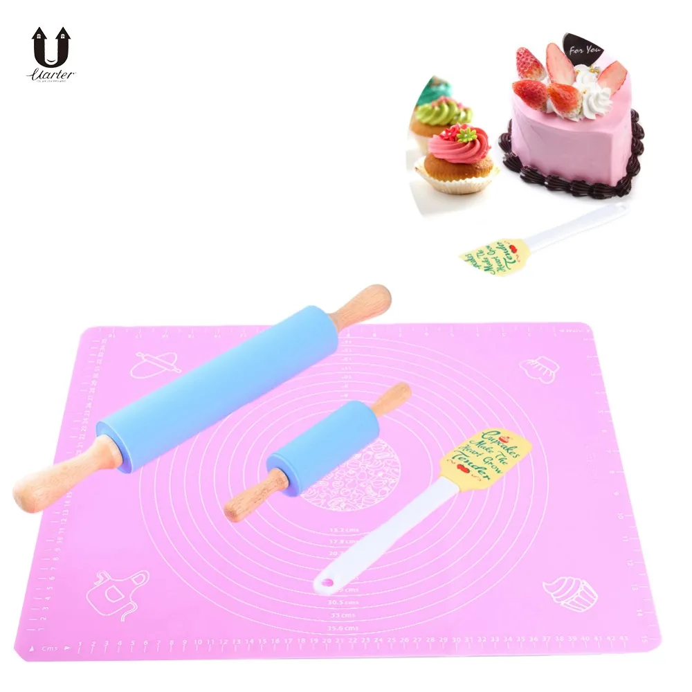 Uarter 4pcs 4 In 1 Non Stick Silicone Rolling Pin And Pastry Mat