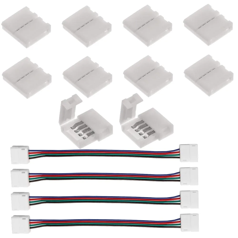 

10pcs 4 pin Quick LED Strip Connectors for 5050 RGB Color LED Strip Light and 4pcs Strip Light extend Cable