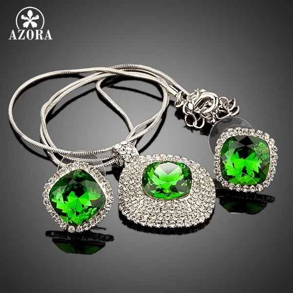 Серьги кольца и кулон с кристаллами Stellux белого золотого цвета|necklace set|pendant necklace